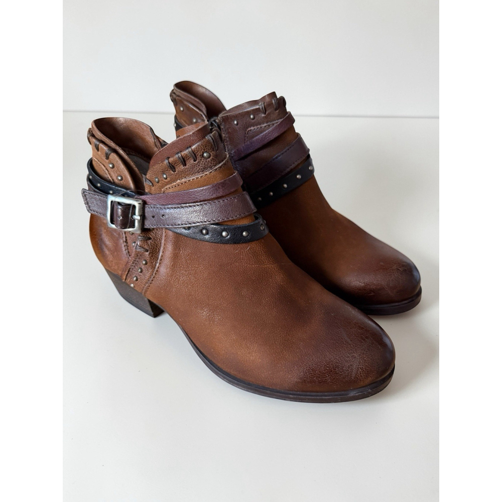 Miz Mooz Booker Boots Leather Studded Ankle Hazelnut Brown EU 40 US 9 Wide NWOB‎